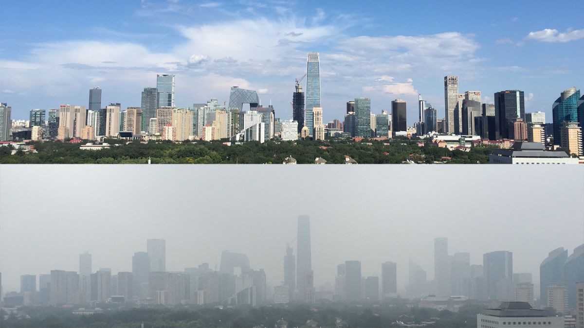 Beijing, China (on a clear vs smoggy day)